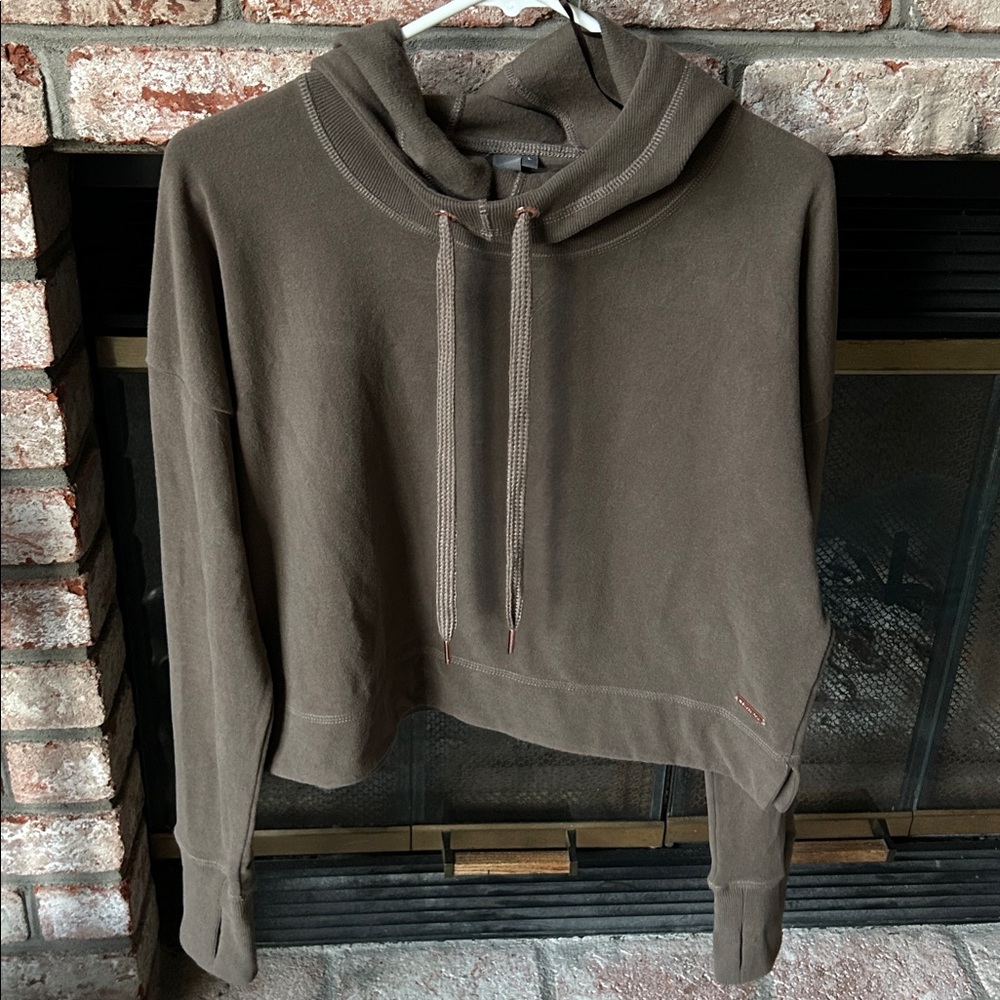 Sweaty Betty Escape Luxe Cropped Hoody Italian fleece‎ dark taupe Women’s Size L
